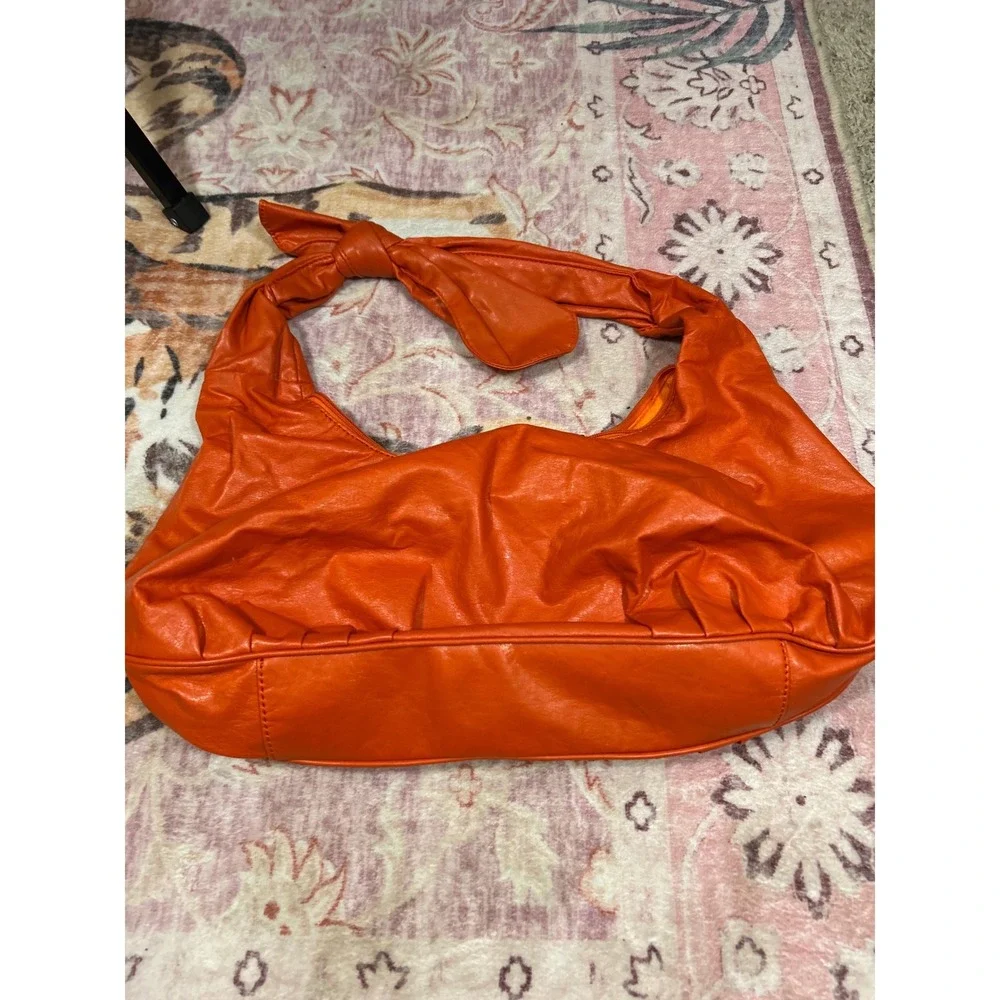 Y2K Orange Slouchy Hobo Shoulder Bag Bow‎ Detail Textured Statement